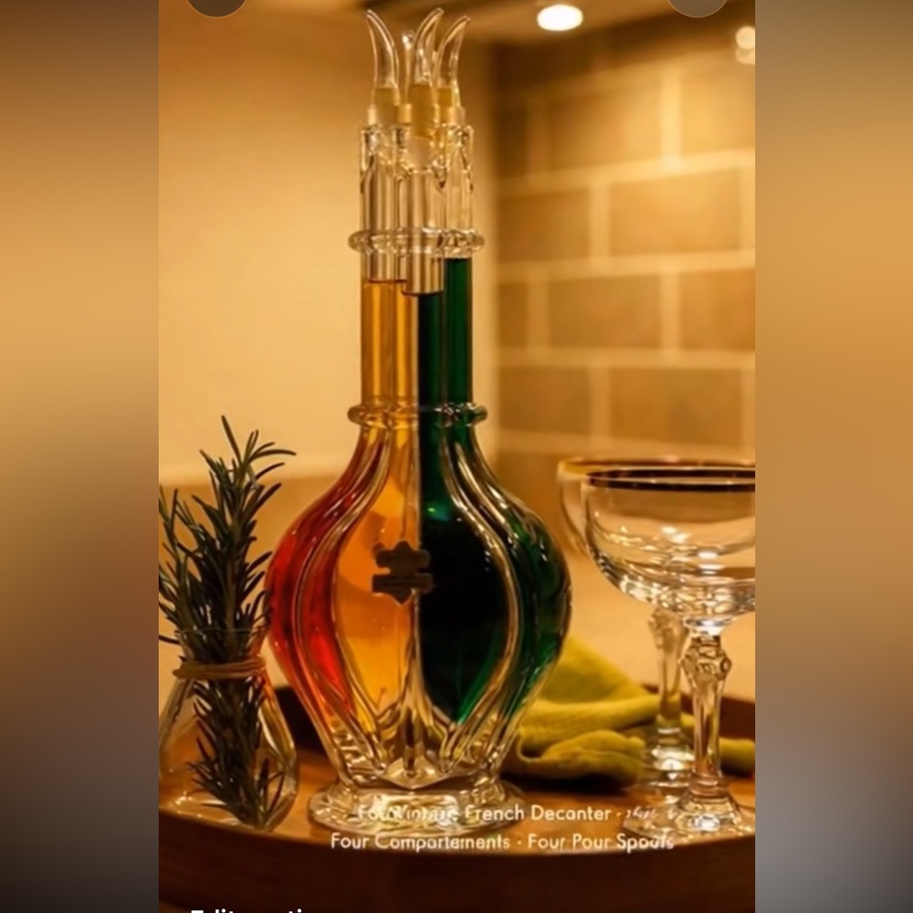 VINTAGE French 4 Compartment Decanter, Clear Glass Decanter, 4 Pour Spouts